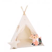 Dětský teepee stan Cream cloud pompem + podložka, dekorační polštářky fox