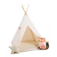 Dětský teepee stan Milky land + podložka, dekorační polštářky fox
