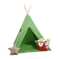 Dětský teepee stan Zelený + podložka, dekorační polštářky lenochod
