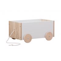 Dřevěný úložný box na hračky s kolečky - bílý/dřevo