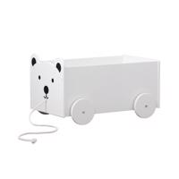 Dřevěný úložný box na hračky s kolečky - bílý medvídek