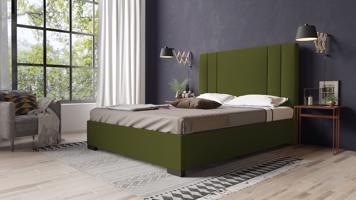 Eka Čalouněná postel Berry - Riviera 120x200 cm Barva látky Riviera: Olivová (36), Úložný prostor: S kovovým rámem úložného prostoru