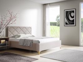 Eka Čalouněná postel DIAMOND+ 140x200 cm Barva látky Trinity: (2301) Krémová bíla, Úložný prostor: S dřevěným rámem úložného prostoru
