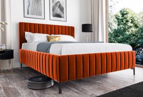 Eka Čalouněná postel INTIMA+ 120x200 cm Barva látky Trinity: (2317) Oranžová, Úložný prostor: S dřevěným rámem úložného prostoru