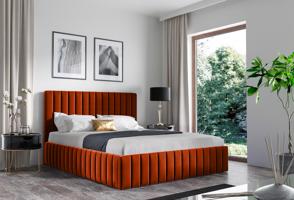 Eka Čalouněná postel INTIMA 140x200 cm Barva látky Trinity: (2317) Oranžová, Úložný prostor: S dřevěným rámem úložného prostoru