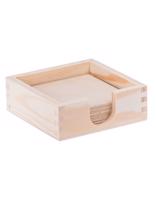 FK Dřevěná krabička na podtácky + 6 podtácků - Přírodní 12x12x4 cm