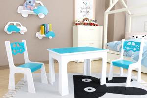 ID Dětský stůl a dvě židličky - modré autíčko