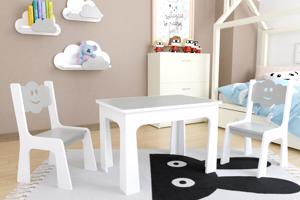 ID Dětský stůl a dvě židličky - šedý mráček