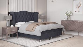 SFAB Kontinentální čalouněná postel SATURN (140x200 cm) Barva látky: Černá (Monolith 97)