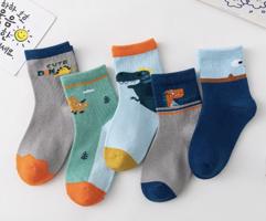 AL Dětské ponožky z organické bavlny 5 párů - Dinosauři s oranžovou 12 - 15 cm / 1 - 3 roky