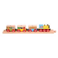 Bigjigs Rail Dřevěný nákladní vlak se zeleninou + 3 koleje