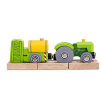 Bigjigs Rail Dřevěný traktor s vlečkou zelený