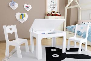 Dětský stůl a dvě židličky - bílé srdíčko