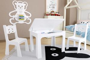 Dětský stůl a dvě židličky - bílý medvídek