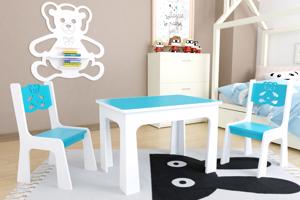 Dětský stůl a dvě židličky - modrý medvídek
