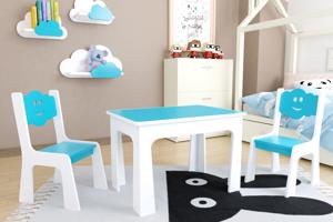 Dětský stůl a dvě židličky - modrý mráček