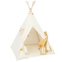 Dětský teepee stan Krémový s třásněmi + podložka, dekorační polštářky žirafa