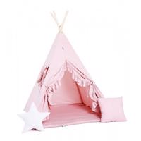 Dětský teepee stan Růžový s volánkem + podložka, dekorační polštářky