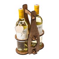Dřevěný dárkový nosič na 2 vína s visačkou ve tvaru láhve, Šedá