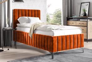 Eka Čalouněná postel INTIMA+ 90x200 cm Barva látky Trinity: (2317) Oranžová, Úložný prostor: S dřevěným rámem úložného prostoru
