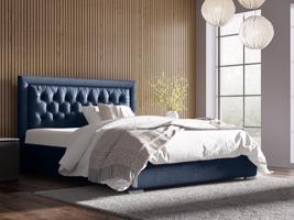 Eka Čalouněná postel Mona - Kronos 120x200 cm Barva látky: Modrá (08), Úložný prostor: S dřevěným rámem úložného prostoru