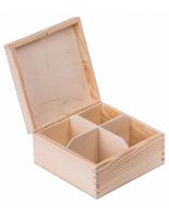 FK Dřevěná krabička na čaj s přihrádkami - 16x16x8 cm, Přírodní