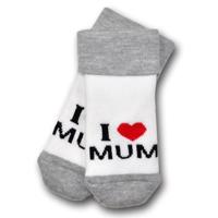 MR Kojenecké  ponožky - I love mum - vel. 80 - 86 - šedé s bílou