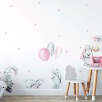 Samolepka na zeď Pastel - zajíčky a kuličky DK290 - růžové