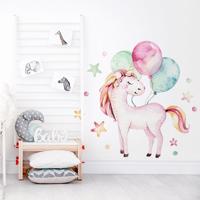 Samolepka na zeď Unicorn - jednorožec s balony, kuličky a hvězdičky DK270